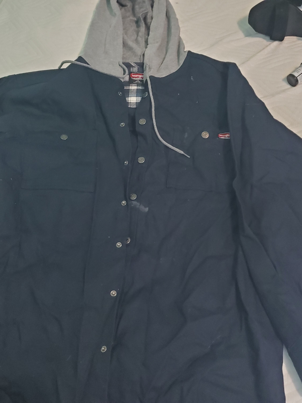 Wrangler Navy Jacket with Gray Hood